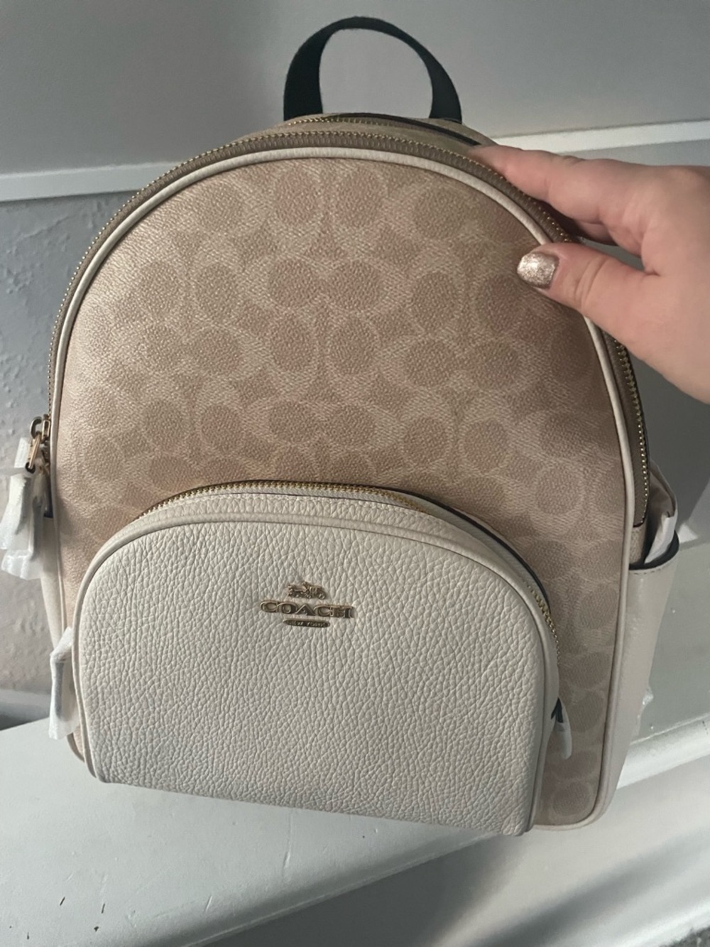 Coach Small Signature Backpack in Pale Pink and Cream